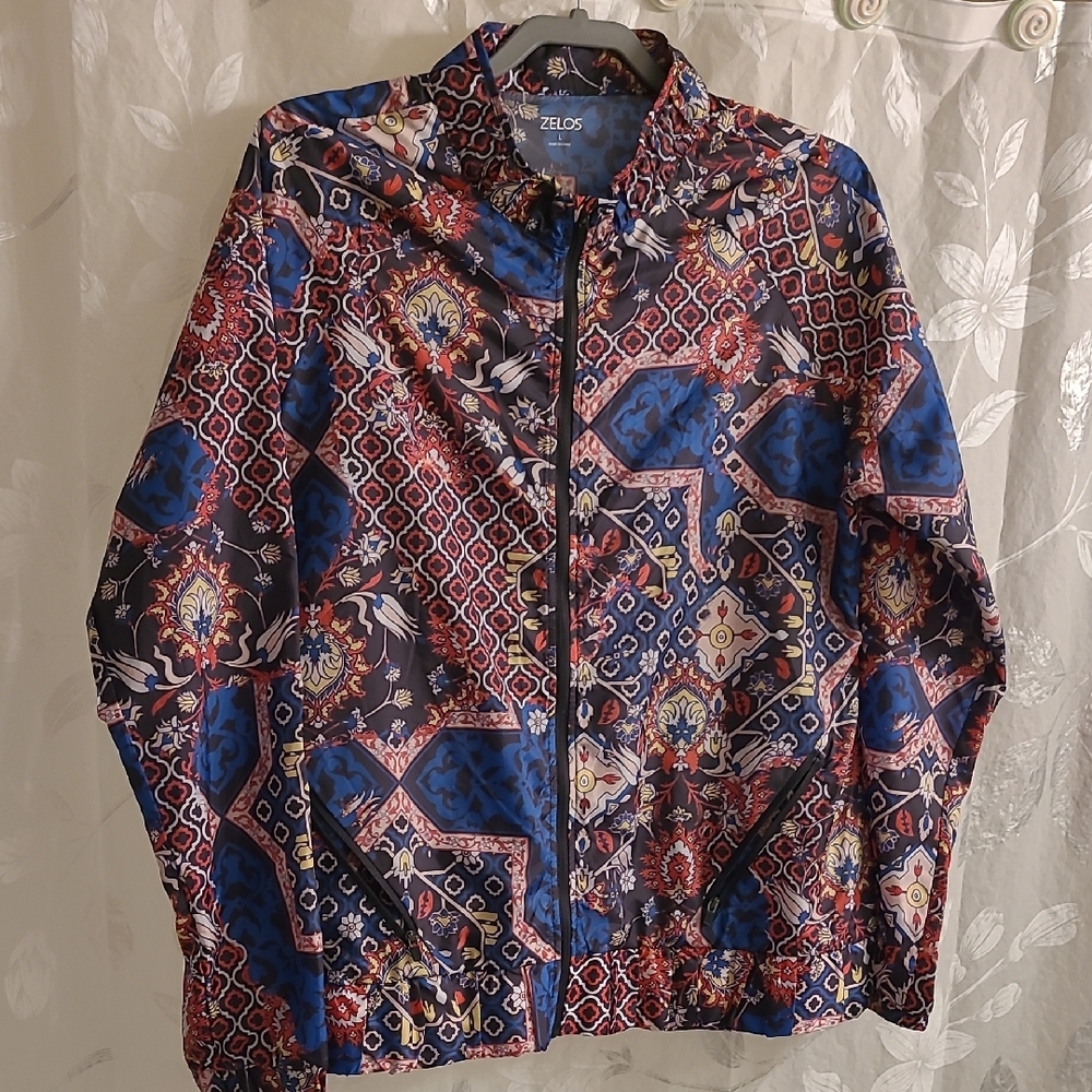 ZELOS Women's Vibrant Blue and Red Bomber Jacket